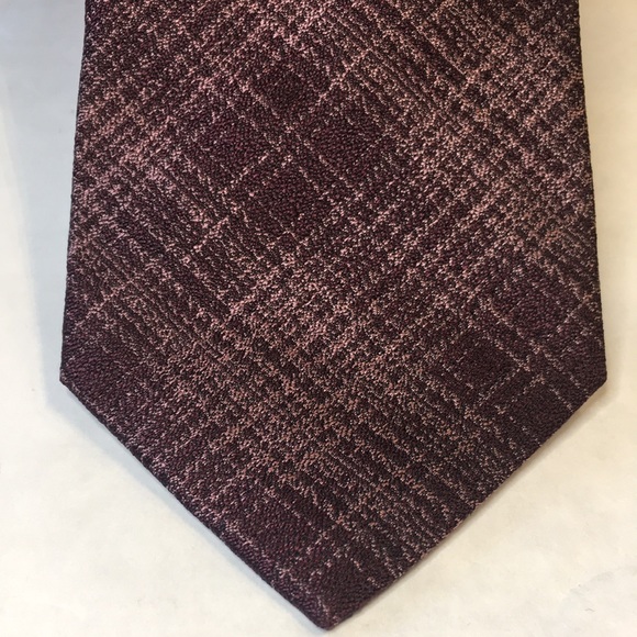 Blick - Maroon two tone plaid, silk modern tie. LIKE NEW - Picture 4 of 10